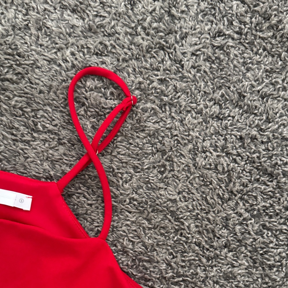 Red Ruffle Crop Top and Pants Set - Picture 3 of 8